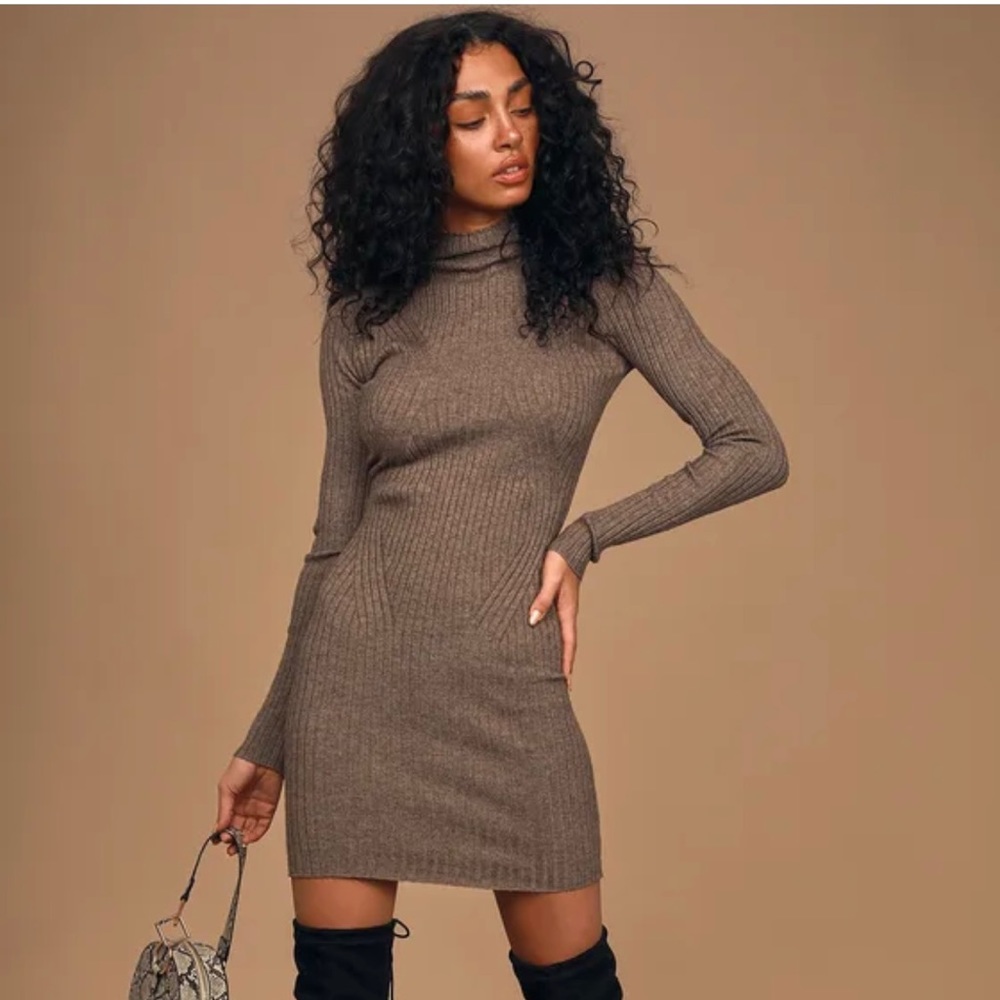 Lulus Snug As Can Be Sweater Dress Heather Taupe Size Small
